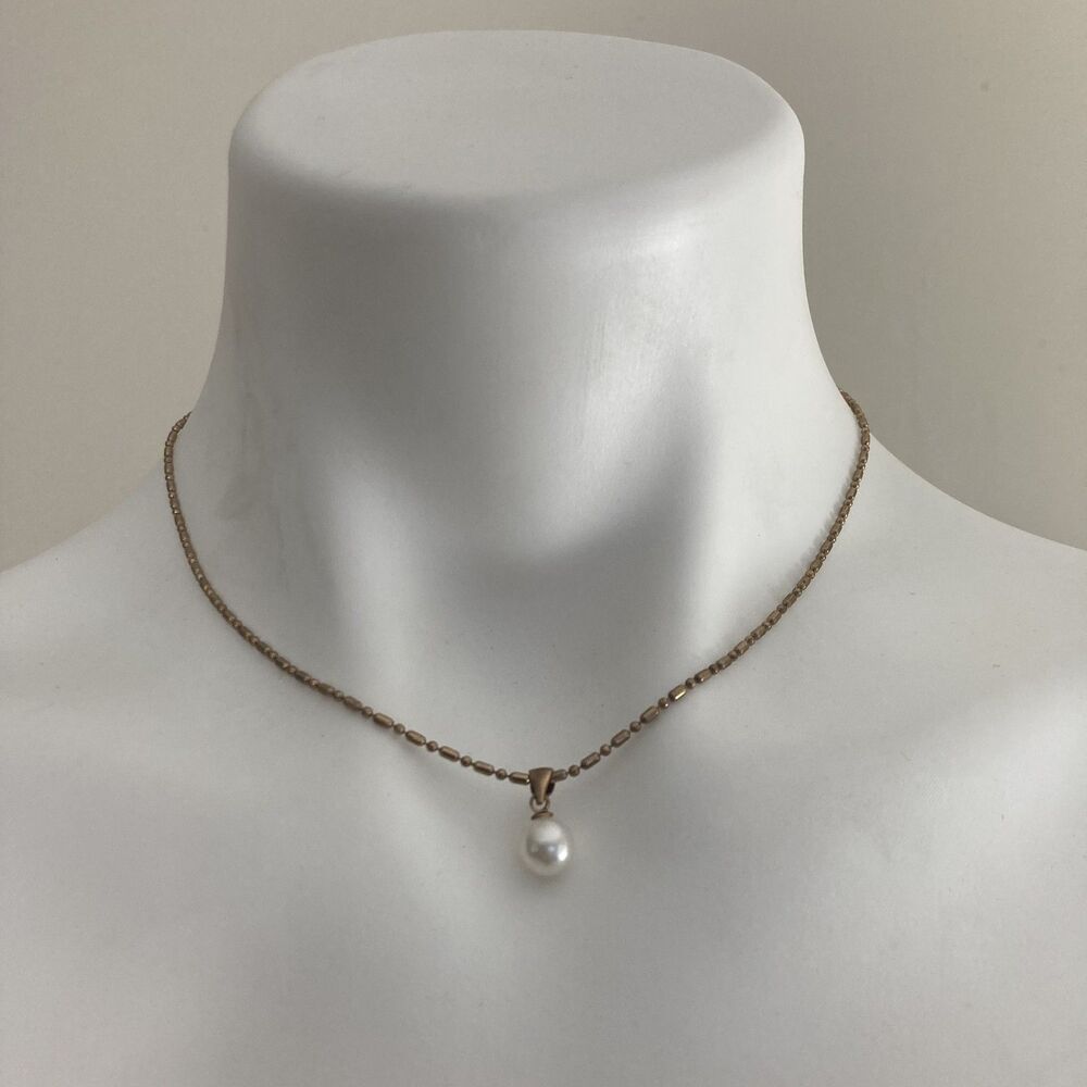 Vintage 18K GP Necklace Gold Plated Pearl Pendant Necklace 16" Chain